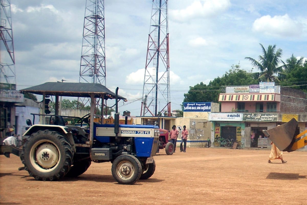 Tractor used for construction and transport work in rural India